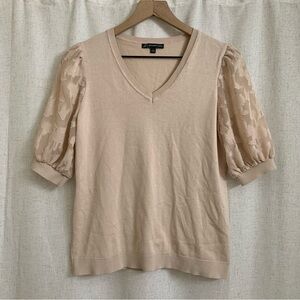 Adrianna Papell Elbow Bubble Sleeve Cream Top Small